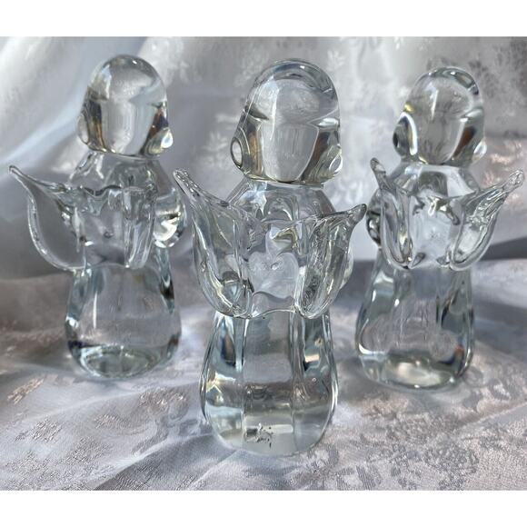 Vintage Clear Glass Crystal Angels Praying Hands Set of 3 Made in Taiwan 4 Inch - Picture 5 of 10